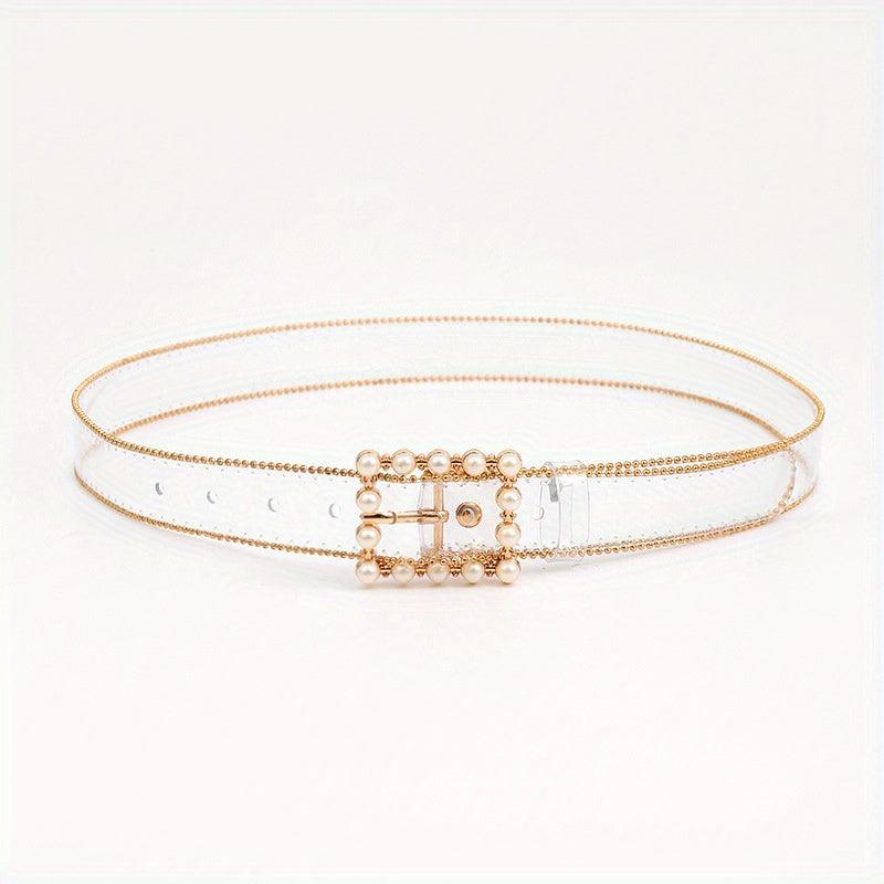 Faux Pearl Buckle Y2K Belt Beads Decor Transparent PVC Beaded Edge Belt