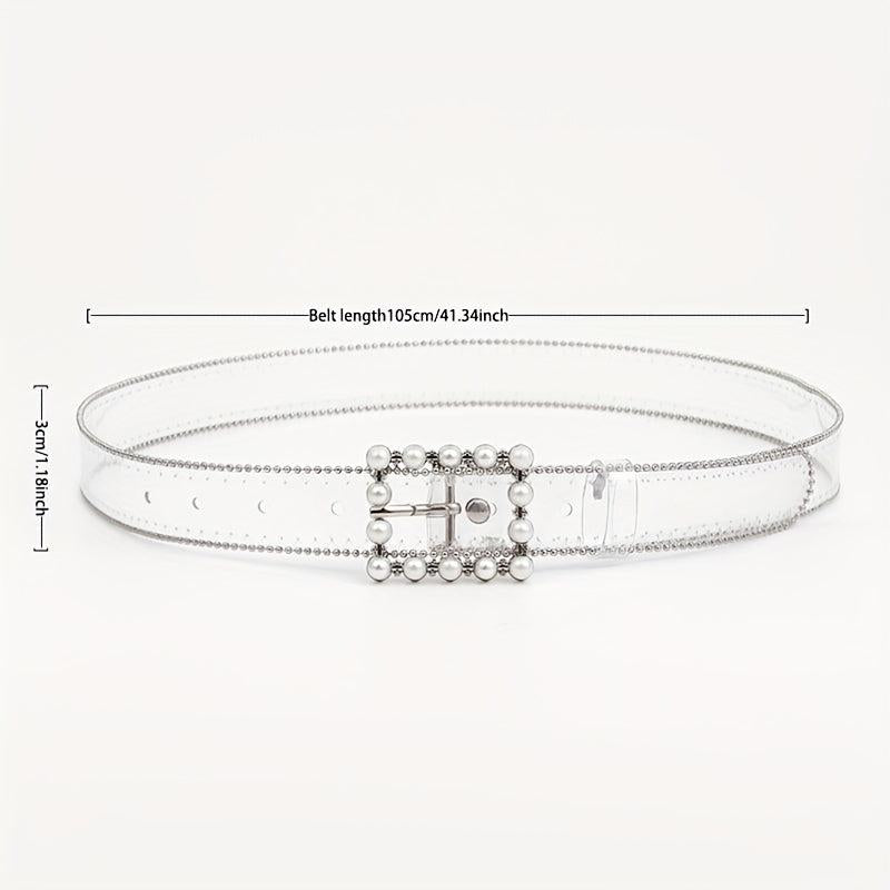 Faux Pearl Buckle Y2K Belt Beads Decor Transparent PVC Beaded Edge Belt
