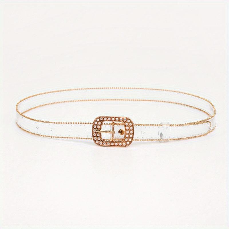 Faux Pearl Buckle Y2K Belt Beads Decor Transparent PVC Beaded Edge Belt