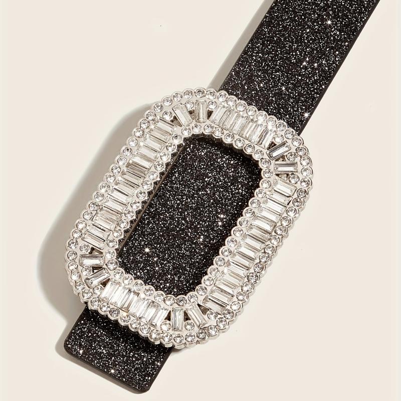 Sparkly PU Belt Hollow Rectangular Buckle Dress Girdle