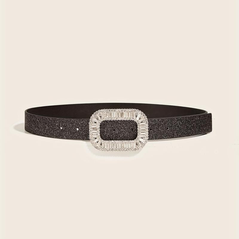 Sparkly PU Belt Hollow Rectangular Buckle Dress Girdle