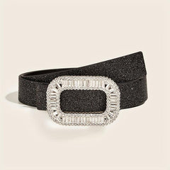 Sparkly PU Belt Hollow Rectangular Buckle Dress Girdle