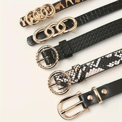 5pcs Stylish PU Belt Snake Leopard Print Vintage Belt Thin Dress Girdle