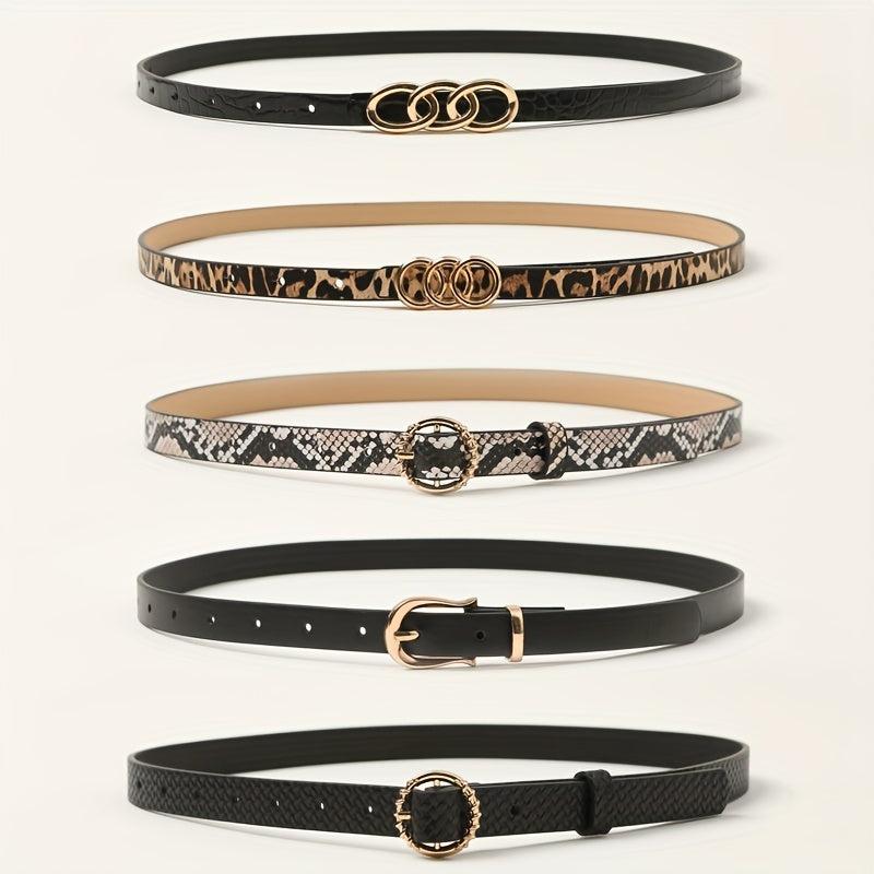 5pcs Stylish PU Belt Snake Leopard Print Vintage Belt Thin Dress Girdle