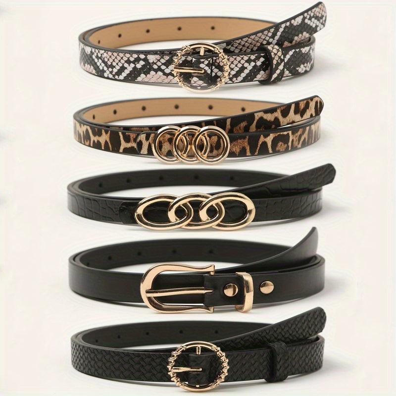 5pcs Stylish PU Belt Snake Leopard Print Vintage Belt Thin Dress Girdle