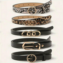 5pcs Stylish PU Belt Snake Leopard Print Vintage Belt Thin Dress Girdle