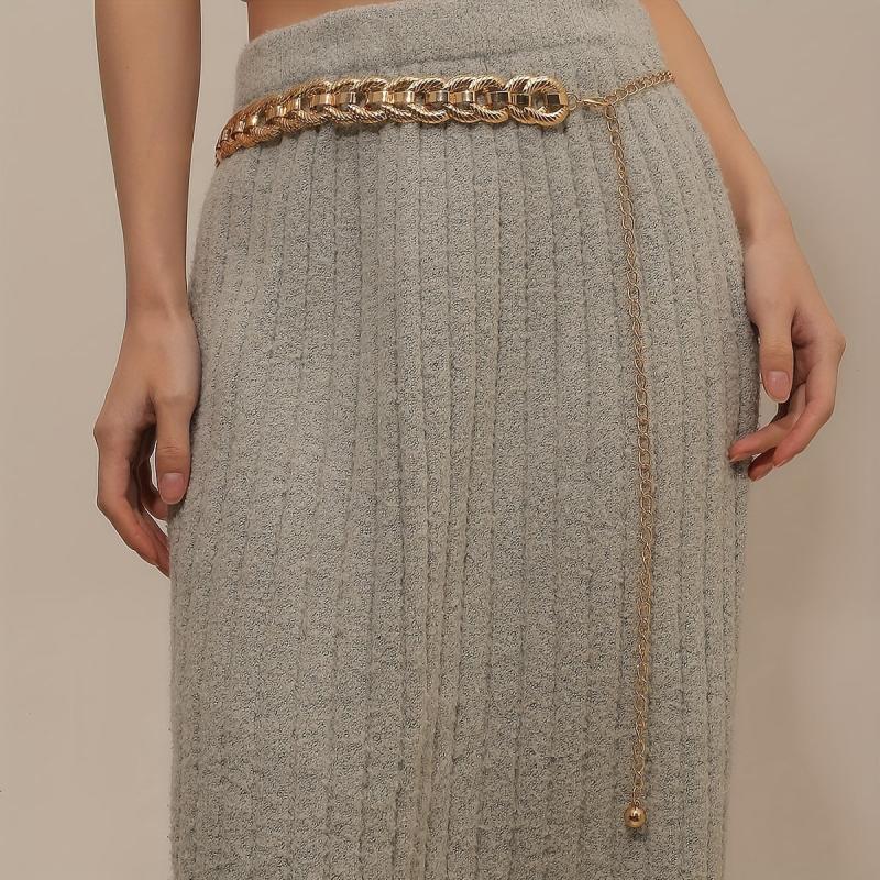 Threaded Ring Waist Chain Single Layer Golden Metal Chain Belt