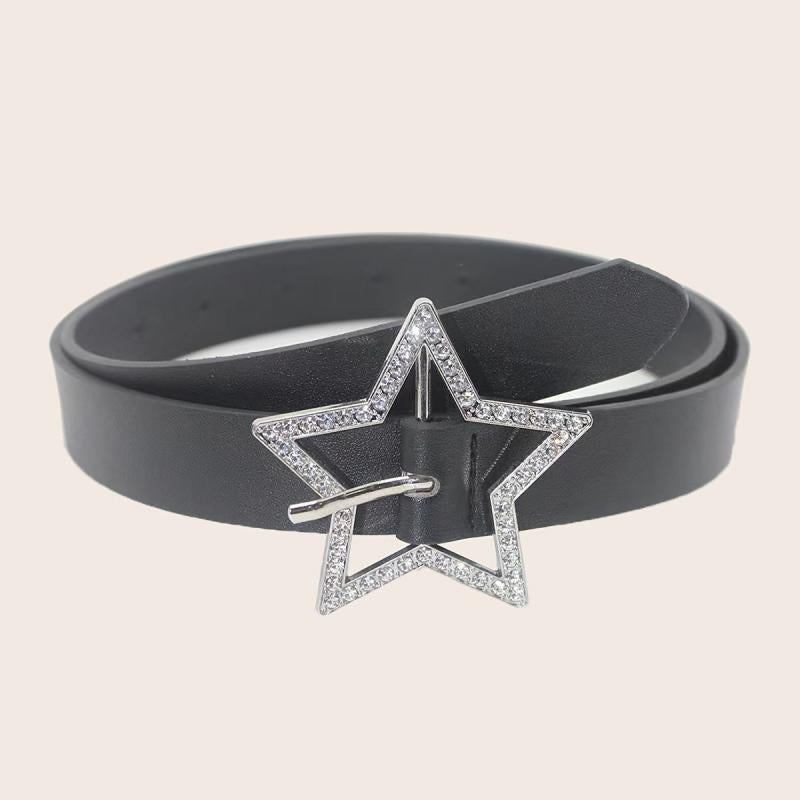 Pink Y2K PU Leather Belt Rhinestone Inlaid Pentagram Buckle Waistband