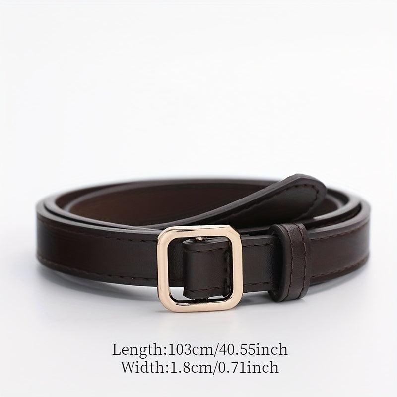 Coffee Vintage PU Leather Belt with Square Metal Buckle