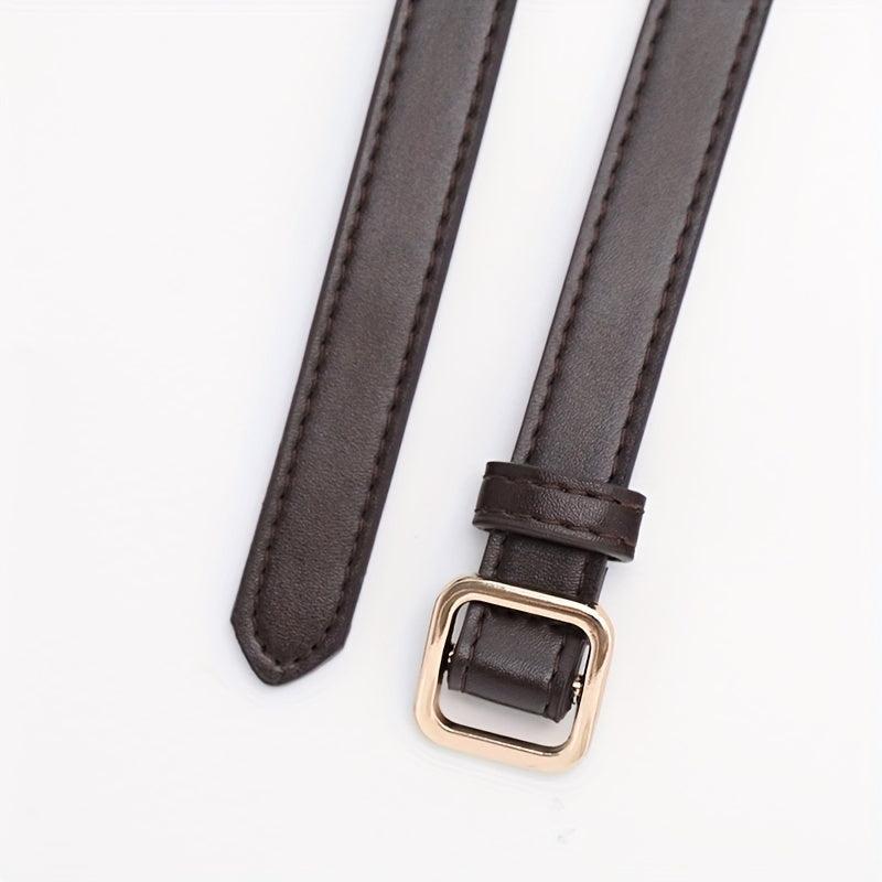 Coffee Vintage PU Leather Belt with Square Metal Buckle