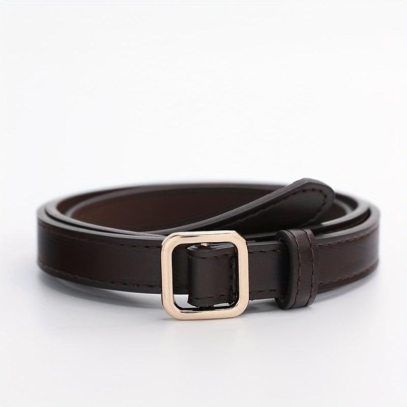 Coffee Vintage PU Leather Belt with Square Metal Buckle