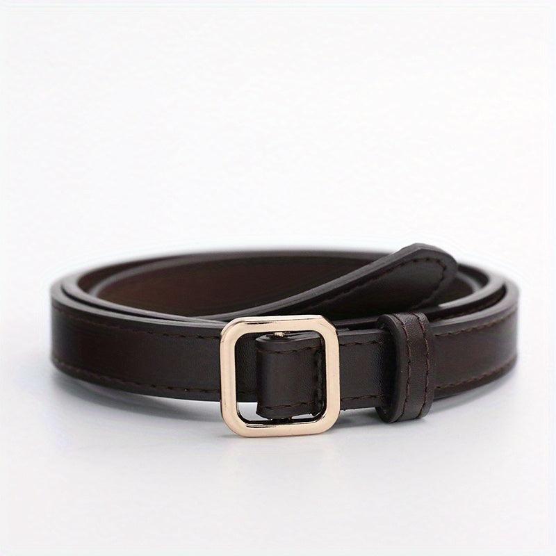 Coffee Vintage PU Leather Belt with Square Metal Buckle