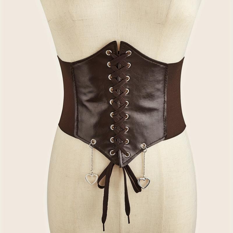 Heart Pendant Lace Up Belt Punk Bowknot Corset Belt Women Elastic