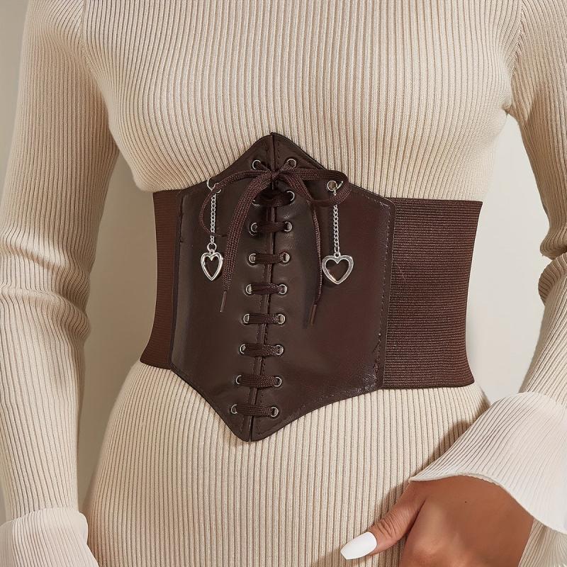Heart Pendant Lace Up Belt Punk Bowknot Corset Belt Women Elastic