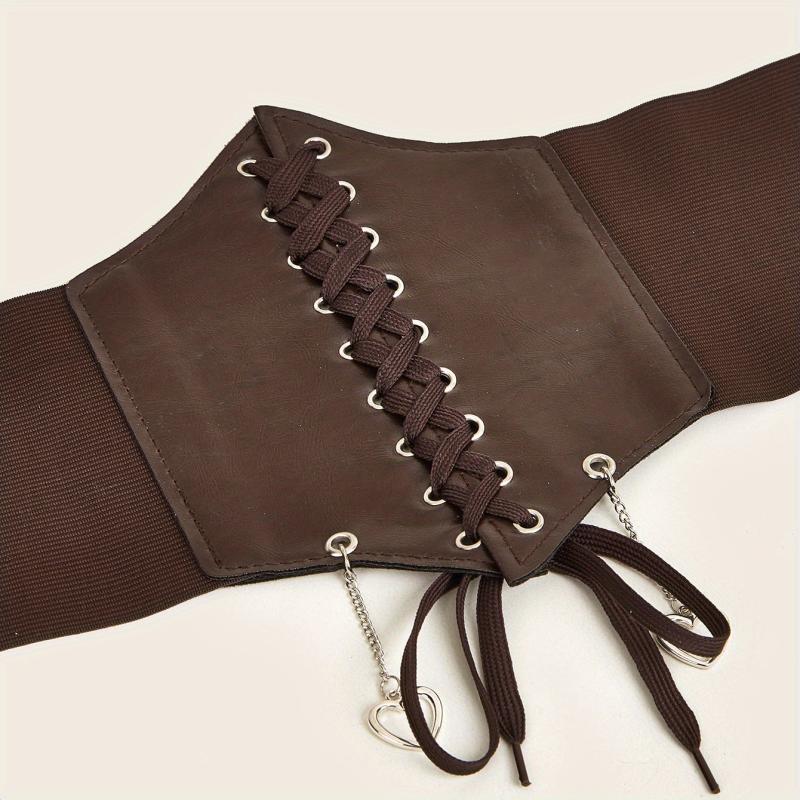 Heart Pendant Lace Up Belt Punk Bowknot Corset Belt Women Elastic