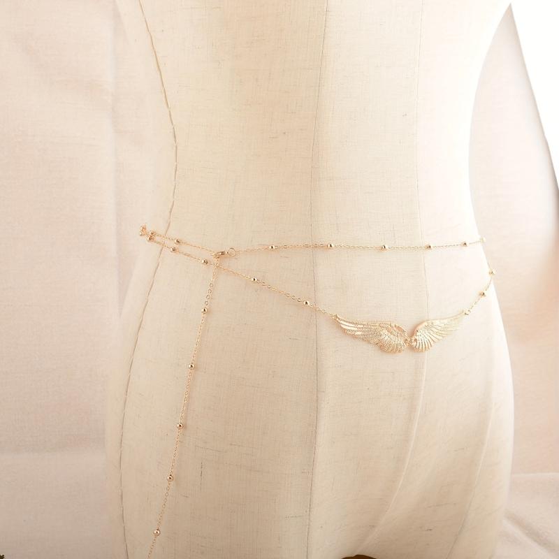 Layered Golden Wing Waist Chain Beaded Metal Waistband Dress Girdle