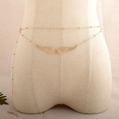 Layered Golden Wing Waist Chain Beaded Metal Waistband Dress Girdle