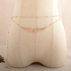 Layered Golden Wing Waist Chain Beaded Metal Waistband Dress Girdle