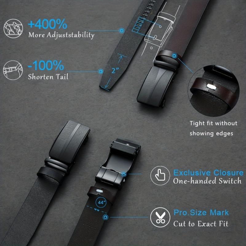 1pc Men's Leather Ratchet Belt Automatic Buckle Belts
