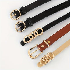 5pcs Set PU Belt Solid Casual Jeans Pants Belt for Women