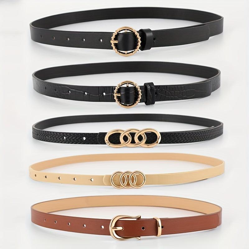 5pcs Set PU Belt Solid Casual Jeans Pants Belt for Women