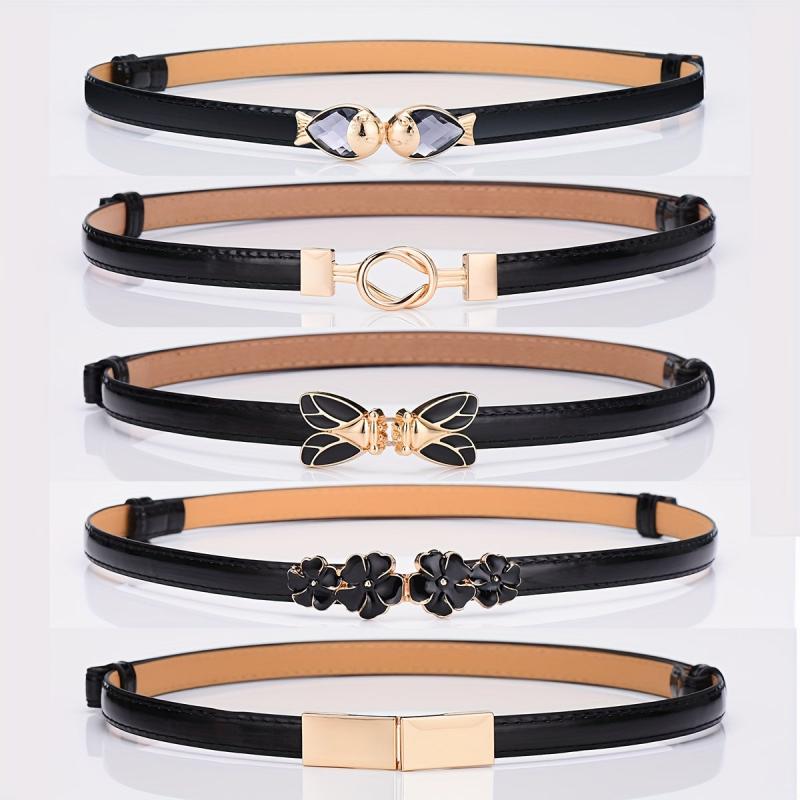 Stylish Thin Belt Solid PU Belt Waistband Decorative Dress Coat Girdle
