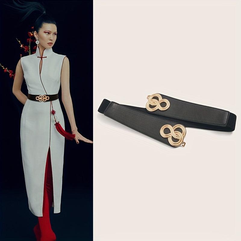Chinese Knot Buckle Wide Girdle Elastic Waistband for Women