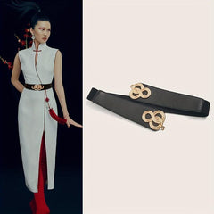 Chinese Knot Buckle Wide Girdle Elastic Waistband for Women