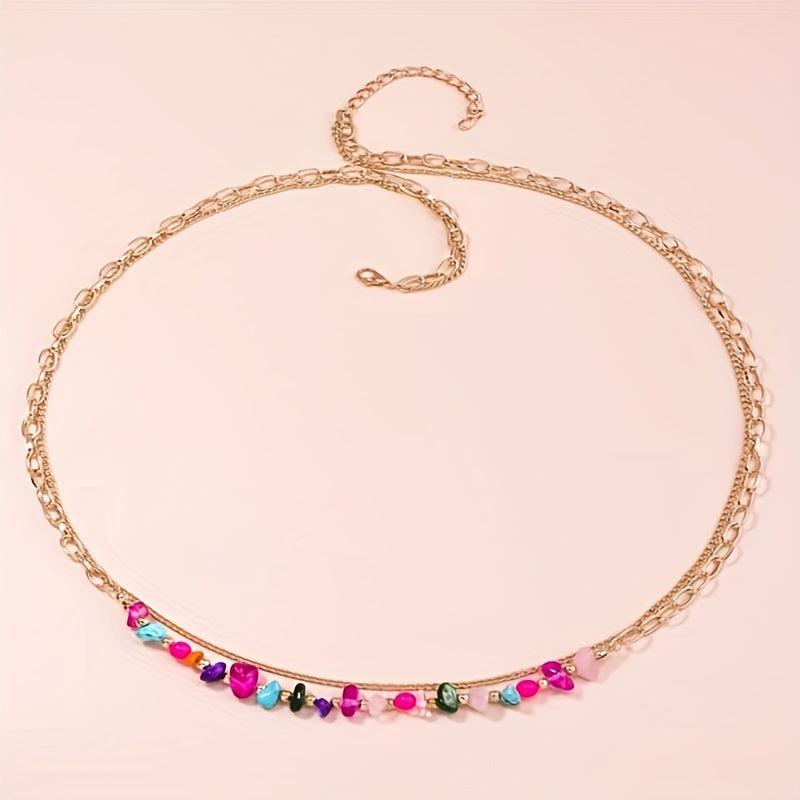 Double Layer Beaded Waist Chain Golden Chain Belt Summer Beach Belly Chain Dress