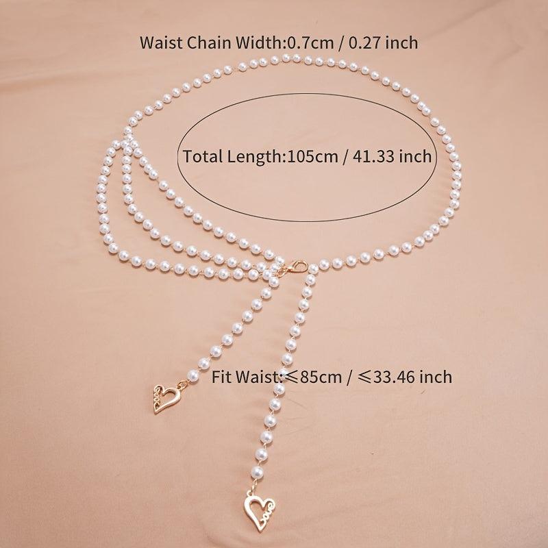 Faux Pearl Waist Chain Belt Floral Decor Sweater Stiletto Belt