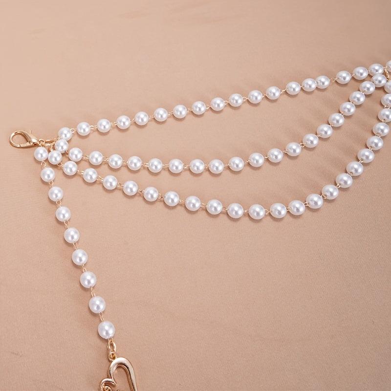 Faux Pearl Waist Chain Belt Floral Decor Sweater Stiletto Belt
