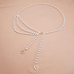 Faux Pearl Waist Chain Belt Floral Decor Sweater Stiletto Belt