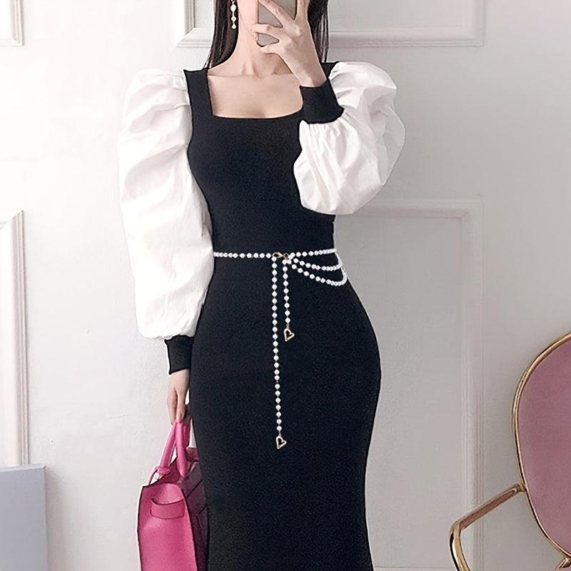 Faux Pearl Waist Chain Belt Floral Decor Sweater Stiletto Belt