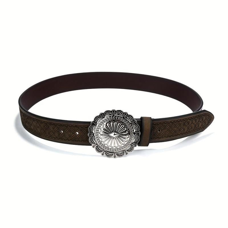 Vintage Carved Buckle PU Belt Boho Embossed Belt For Women