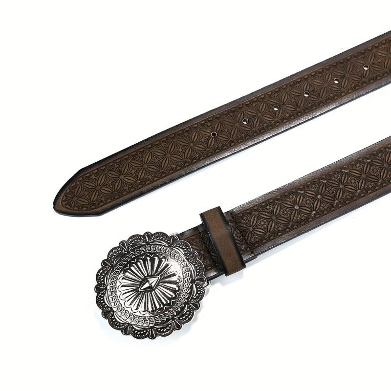 Vintage Carved Buckle PU Belt Boho Embossed Belt For Women
