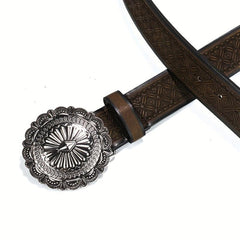 Vintage Carved Buckle PU Belt Boho Embossed Belt For Women