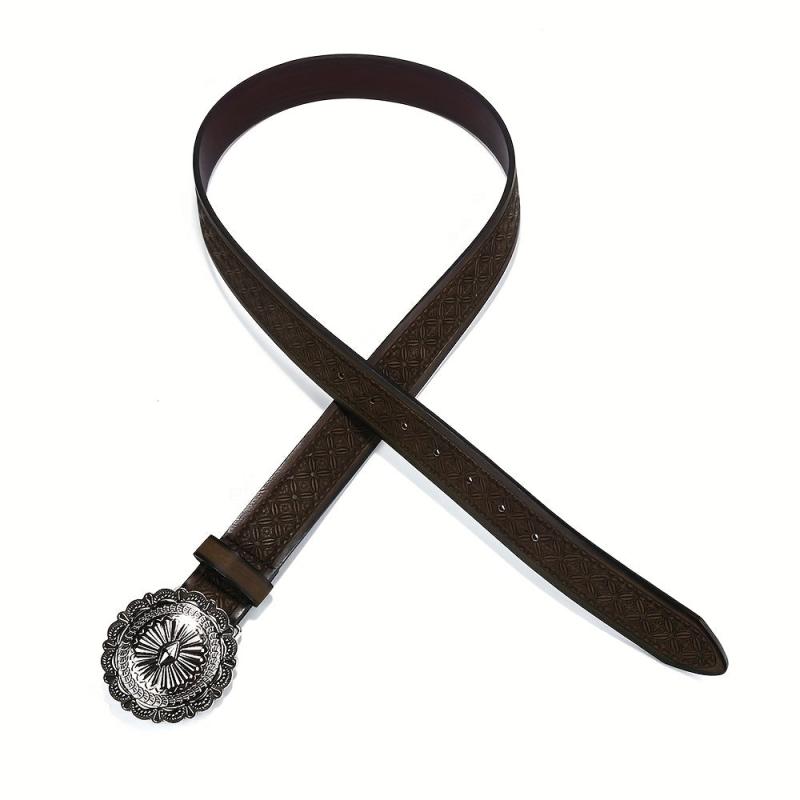 Vintage Carved Buckle PU Belt Boho Embossed Belt For Women