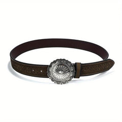 Vintage Carved Buckle PU Belt Boho Embossed Belt For Women