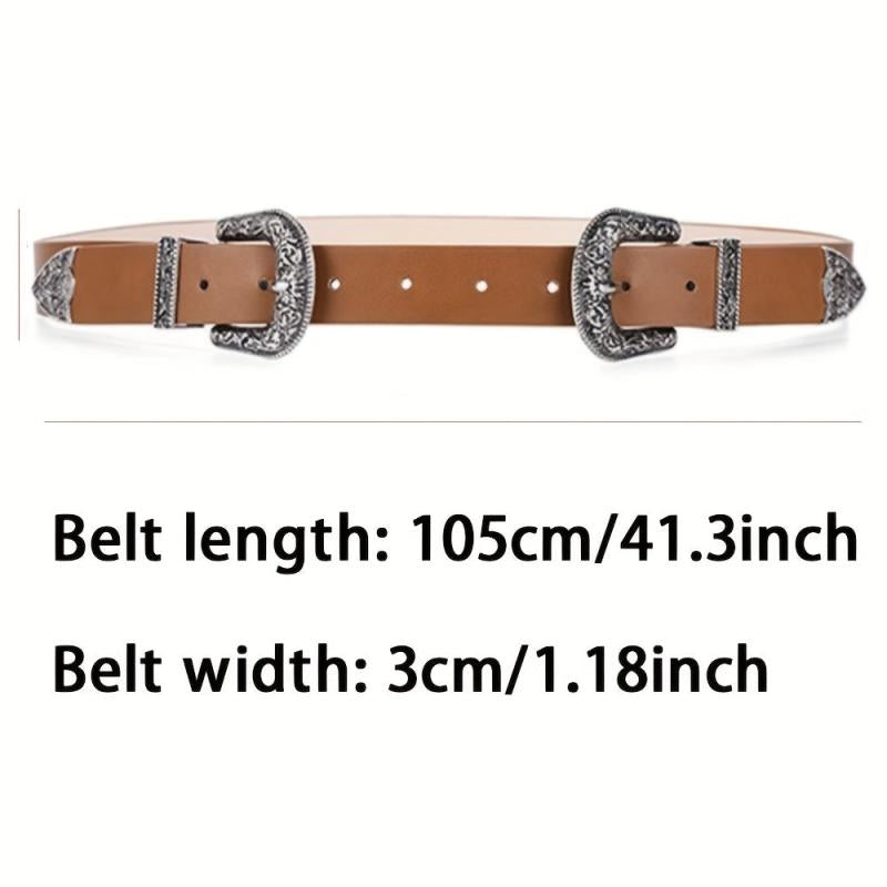 Fashionable Carved Buckle Belt Retro Double Buckle For Men And Women