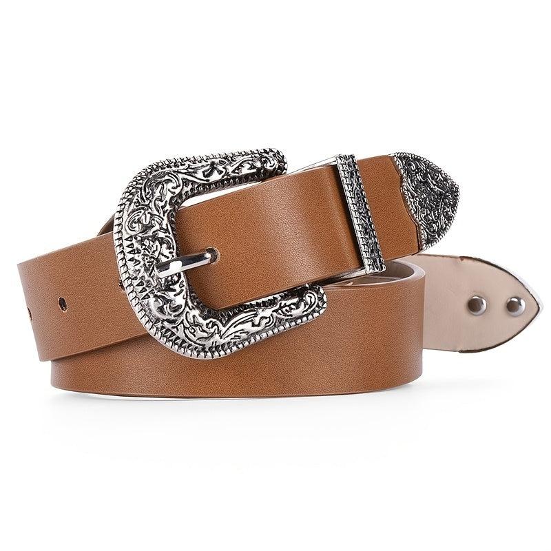Fashionable Carved Buckle Belt Retro Double Buckle For Men And Women