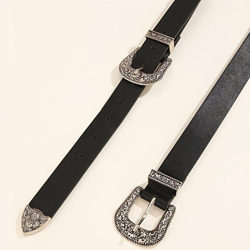 Fashionable Carved Buckle Belt Retro Double Buckle For Men And Women