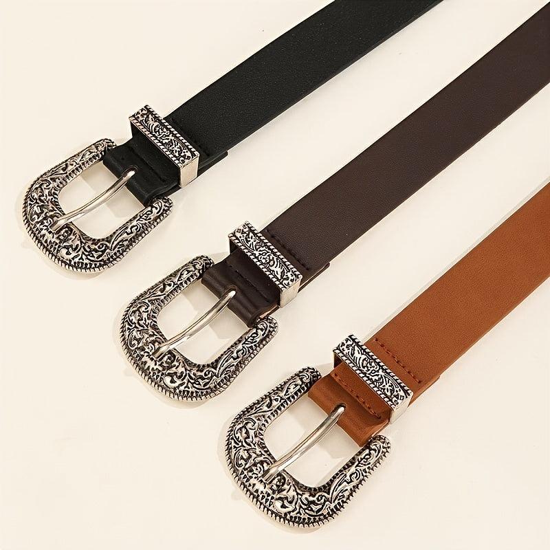 Fashionable Carved Buckle Belt Retro Double Buckle For Men And Women