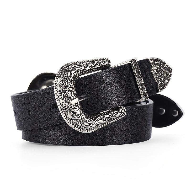 Fashionable Carved Buckle Belt Retro Double Buckle For Men And Women