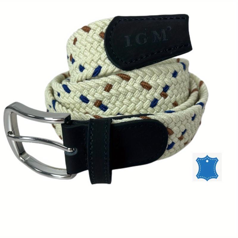 Casual Beige Square Plaited Belt Men's Canvas Woven Belt