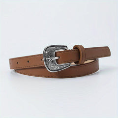 Vintage Carved Buckle PU Belt Classic Candy Casual Waist Belt for Women