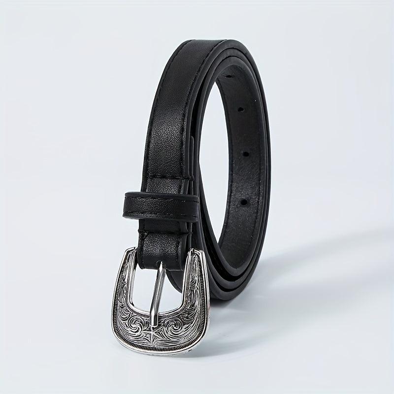 Vintage Carved Buckle PU Belt Classic Candy Casual Waist Belt for Women