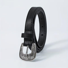 Vintage Carved Buckle PU Belt Classic Candy Casual Waist Belt for Women