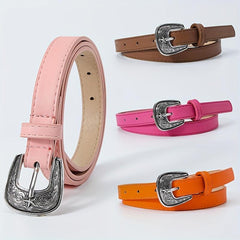 Vintage Carved Buckle PU Belt Classic Candy Casual Waist Belt for Women