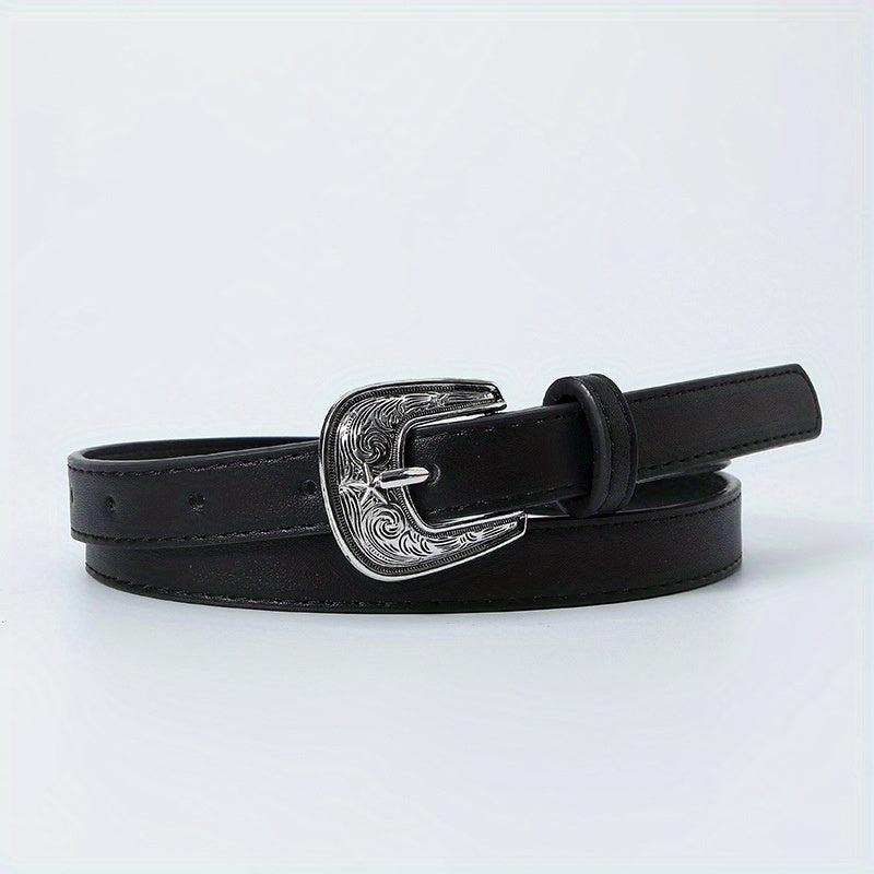 Vintage Carved Buckle PU Belt Classic Candy Casual Waist Belt for Women