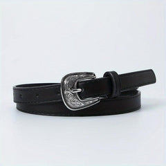 Vintage Carved Buckle PU Belt Classic Candy Casual Waist Belt for Women